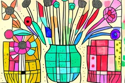 Flowers in a vase in the style of Paul klee ink transfer