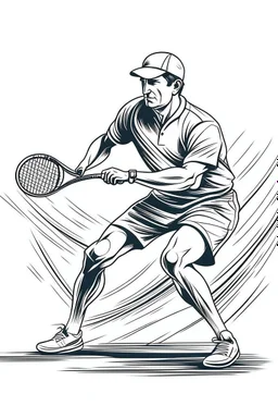 A black and white image of a classic tennis player performing a backhand swing on a grass court. Style: Vintage Photography, Mood: Timeless and Skillful, Lighting: Sunlight with soft shadows, T-shirt design graphic, vector, contour, white background.