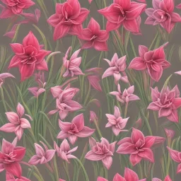 A highly detailed oil painting of intricate Amaryllis flowers, seamless pattern, Baroque