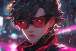 alastor in 8k realistic anime artstyle, neon effect, hazbin hotel them, close picture, rain, fantasy world, intricate details, highly detailed, high details, detailed portrait, masterpiece,ultra detailed, ultra quality