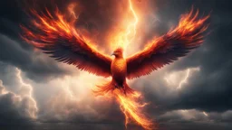 Hyper Realistic Abstract Blazing-Phoenix flying on sky with thunderstorm in a dramatic-environment & cinematic Ambiance