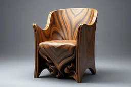 image of a armichair with 3d fractal base decoration made of good wood no background