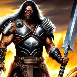 ultra detailed fullbody portrait of Doomsday, intense stare ,wearing metal armor, Holding Conan The Barbarian Atlantean Sword,extremely detailed digital painting, intrincate, extremely detailed face, in the style of Ohrai Noriyoshi and robert e howard and pablo oliveira and ARTGERM and Ken Kelley and Keith Parkinson,mystical colors,perfectly centered image, perfect composition, rim light, beautiful lighting,8k, stunning scene, raytracing