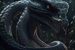 A snake like monstrosity with a human face on it in 8k solo leveling shadow artstyle, machine them, close picture, rain, intricate details, highly detailed, high details, detailed portrait, masterpiece,ultra detailed, ultra quality