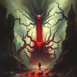 Unleashed Chaos, by Zdzislaw Beksinski and Clive Barker, Lovecraftian metaphoric illustration, failing the reality test, surreal, moody, sinister, profound, fantastical,