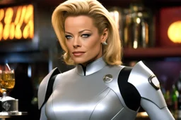 Jeri Ryan as Seven Of Nine (Star Trek), she is waiting in Quark's bar
