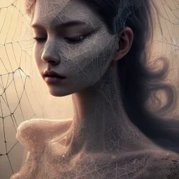 woman sleeping with spiderwebs on face and mascara running down cheeks, gothic, 8k, high-quality, fine-detail, intricate, sharp, crisp, digital art, detailed matte, illustration, octane render, brian froud, howard lyon, Anne Dittman, Anne Stokes, Lisa Parker, Selina French