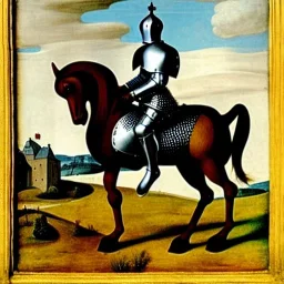 retrato de un caballero medieval con armadura montando un Pegaso con estilo de Diego Velázquez