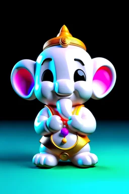 3d super cute God Ganesha standing, super little cute face, furry, black haired, adorable and clear eye