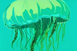 A mint colored Jellyfish painted by Andy Warhol