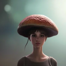 Mushroom head girl in mushroom unreal 5, octane render, cinema4d, redshift render, hyper realistic, cenematic, vibrancy, synthwave, retouch, centered, dynamic lighting, dramatic lighting, 4k, highly detailed, attractive beautiful, realistic, epic composition, holographic,