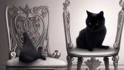 A black cat sitting on a chair in a room.