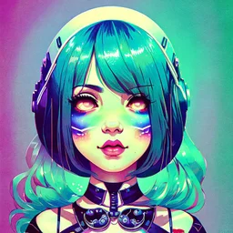 singer Melanie Martinez face, beautiful cyberpunk huge girl, hyperdetailed, illustration by Katsushika Hokusai, darkblue tones,