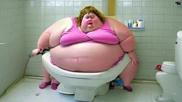 fat lady sits on and breaks toilet