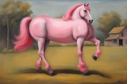 a pink horse like a 19th painting