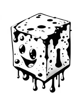 slime cube black and white sketch art