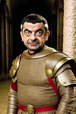 Mr. Bean as Greek soldier in Roman Colosseum