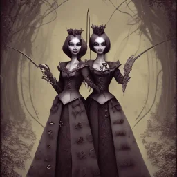 extrem tim burton style of the evil stepsisters, sharp focus