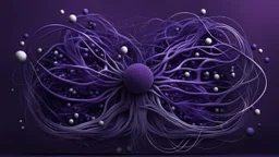A minimalist abstract 2d digital art graphic and ink montage,. Deep dark purple background with neural network around, big nervous system with shiny little balls , white-dark blue-pale gray and black colors, Clean composition with strange vibe, with surreal vibe, Photorealistic with emotional with abstraction , neurodivergens soul and mind, cinematic, glitch