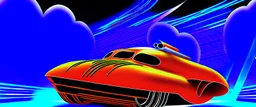 award winning car and driver photograph of a futuristic station wagon dirigible hybrid designed by only one vehicle per image painted metallic orange traveling at a high rate of speed, jet intake off of front center of vehicle and jet exhaust out the rear with bright blue flame, bilaterally symetrical, more a high speed road vehicle