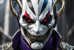 Jhin venom in 8k live action artstyle, white clown mask, close picture, intricate details, highly detailed, high details, detailed portrait, masterpiece,ultra detailed, ultra quality