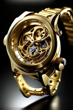 Request a dynamic image capturing the solid gold watch in motion, perhaps through a sweeping second-hand movement or by showcasing it on the wrist during an action-oriented moment.