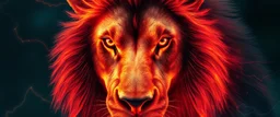 close up portrait of a plasma vampire flickers like hypnotic fire in geometric shapes like a dna swirl of time and a fearsome fluffy lion horse in the style of Titian and Giger