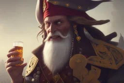 a Photorealistic dramatic hyperrealistic king of pirates paint , Pirate is holding a beer,Crystal black eyes, elegant, by WLOP,Artgerm,Greg Rutkowski, Beautiful dynamic,shadows,Artstation,concept design art,Octane render,8K