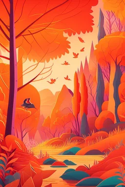 background of a nature scene, illustrator, vibrant orange colours