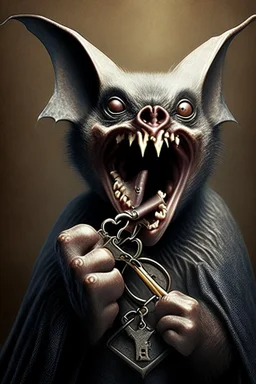 bat holding a key in mouth