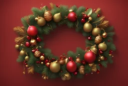 3D illustration of New Year's wreath of decorations with Christmas tree pears and a cane with caramel a deep red background, illustration, smooth 3d digital art, exquisite thee-dimensional rendering, 4K, blender, c4d, octane render , disney style 3d light, Zbrush sculpt, concept art, Zbrush high detail, pinterest Creature Zbrush HD sculpt, neutral lighting, 8k detail