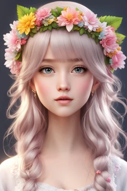 a girl with a flower crown on her head, realistic anime 3 d style, kawaii realistic portrait, realistic anime art style, realistic anime artstyle, realistic cute girl painting, photorealistic anime girl render, realistic - anime, 3 d anime realistic, anime barbie doll, detailed anime soft face, semirealistic anime style, portrait anime girl, cute anime girl portrait