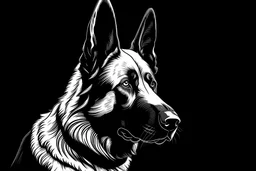 A line art of dog (German Shepherd). make this black and white and a bit filly.