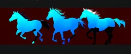 silhouette of 3 different horses running, middle horse at front, blue on black vector