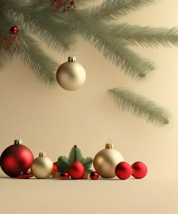 Christmas composition, geometry decoration on cream color background. 3d rendering