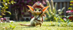 totally symmetric fluffy gremlin slug nice cheerleader pirate in garden doing her thing full body portrait T-pose
