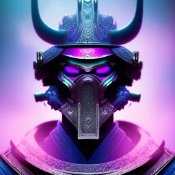 samurai purple masked villain in galaxy, teal and purple smoke, detailed, realistic, 4k