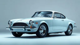 Retro sport classic car concept, inspired by 1970s design, chrome bumpers, round headlights, low profile, smooth curves, clean 3/4 view, studio background, full body visible, ray traced lighting, cinematic render, glossy paint, high detail