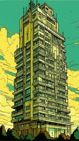 High building of 2220, anime style, in the style of vincent van Gogh, without people and animals