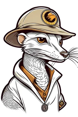 Mongoose with a cartoon coloring of Yashi Club NFT in one color with a half-sleeved shirt and wearing a hat