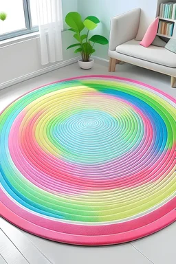 Big round carpet with a 3D pastel Rainbow