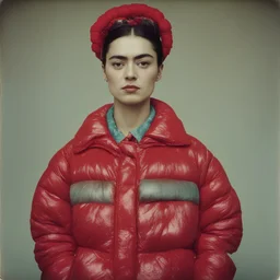 Frida khalo , red, autochrome, plastic puffy jacket