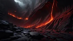 The Valley of the shadow of death. a crack in the cliff walls full of burning magma. dark fantasy concept art, exquisite realism, a masterpiece, dynamic lighting, hyperdetailed, intricately detailed, deep color, Unreal Engine, volumetric lighting , Epic cinematic brilliant stunning intricate meticulously detailed dramatic atmospheric maximal,