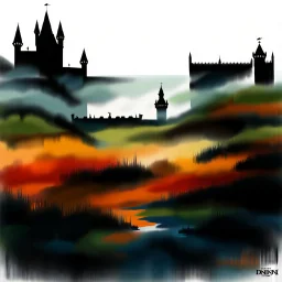 dnd, fantasy, watercolour, large strokes, stylistic, landscape, illustration, capital city, opulent, magnificent, medieval
