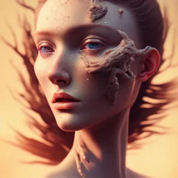 portrait photography of ethereal beauty, 8K, Portrait of a woman by Michelangelo, close-up face, anatomically perfect face, a sunny atmosphere, Pine tree roots, clean face