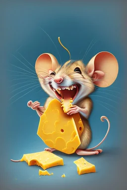 Design of a mouse eating cheese and laughing