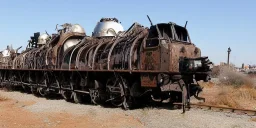 Post Apocalyptic Train, Covered in Scrap Armor and Weapons