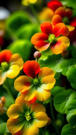 Create a high-quality, realistic photo of vibrant nasturtium flowers in a natural setting. The winning photo will capture the true essence of the flowers with a focus on realism and detail. Use your photography skills to bring out the natural beauty of the nasturtium flowers in a way that truly conveys their splendor.