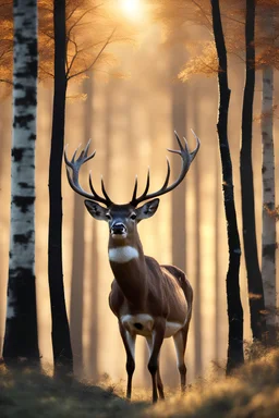 Ultra realistic 4k detailed fallow deer in a beautiful forest at the sunset, . 8k, hyper quality, dynamic lighting