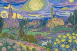 A light purple fairy kingdom painted by Vincent van Gogh